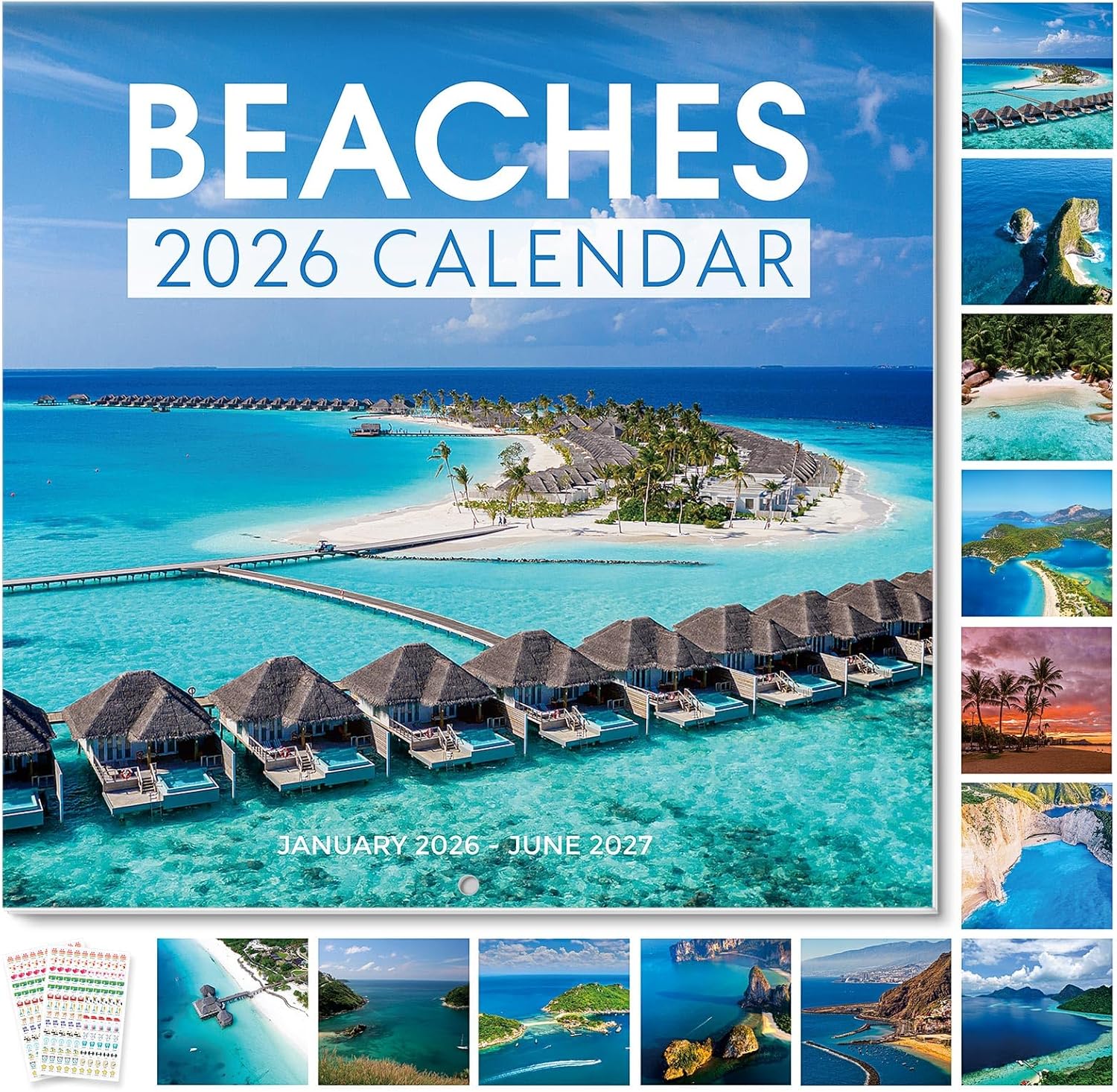 SKYDUE 2026 Wall Calendar 12"x24" Opened, 18-Month Puppy Dog Calendar from January 2026 to June 2027 with Stickers, Thick Paper Monthly Calendar for Home Office Organizing & Planning