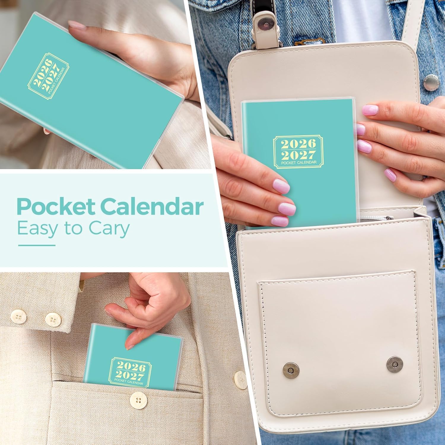 SKYDUE Pocket Calendar 2026-2027, Monthly Planner Jan 2026- Dec 2027 for Purse, 6.7" x 3.7" 2 Year Small Pocket Planner, Compact Design with Plastic Sleeve Blue