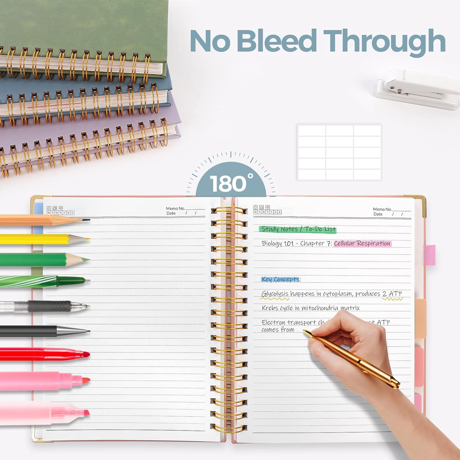 SKYDUE Hardcover Spiral Notebook, 300 Pages 8" x 10" College Ruled Notebook for Work with Dividers & Pockets, 5 Subject Notebook Journals for Women, Double Wire Bound, Tab Stickers Included, Pink
