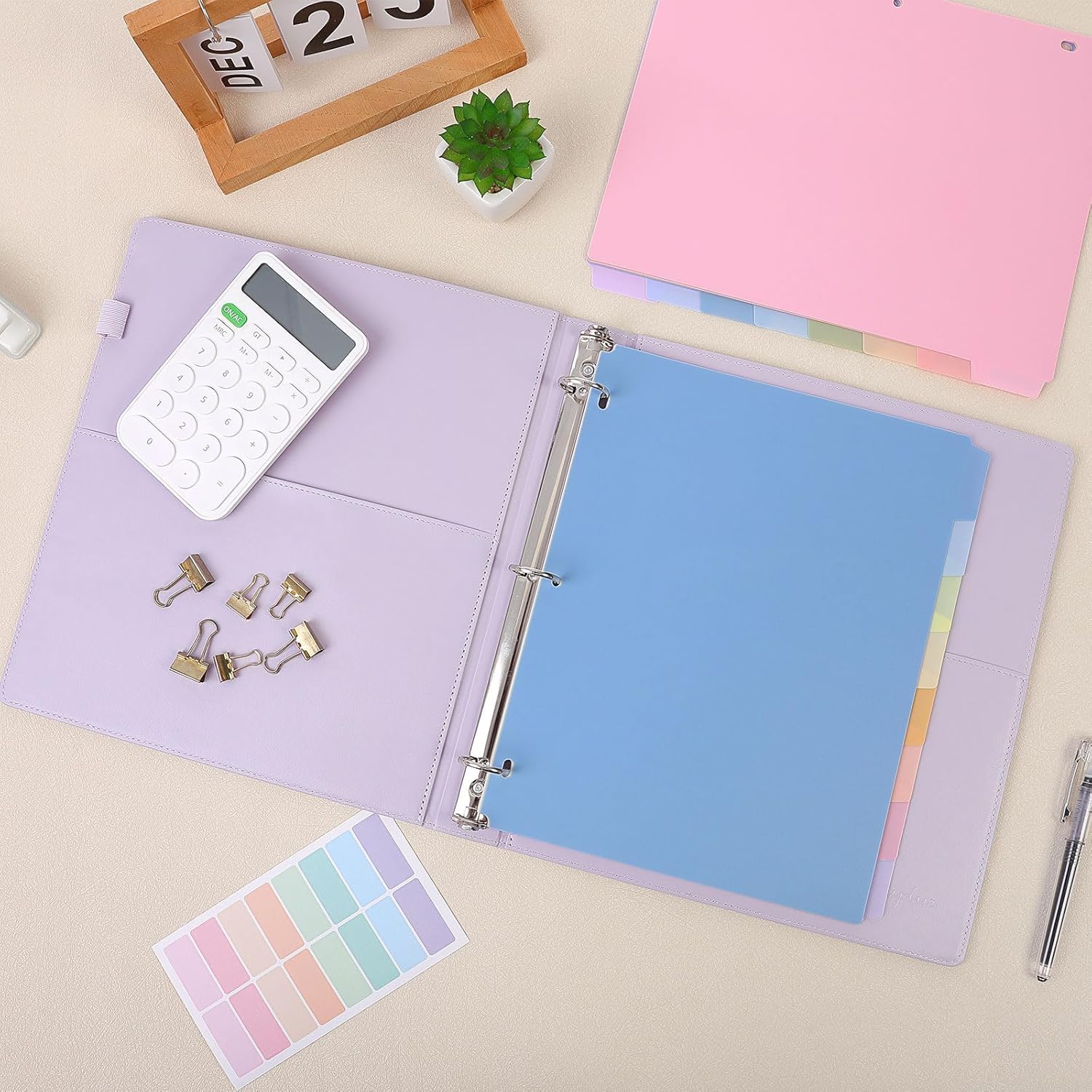 SKYDUE 8 Tab Binder Dividers, Letter Size, Durable Plastic Dividers for 3 Ring Binder, Write & Erase Binder Dividers with Tabs, 1 Set, Aesthetic Pastels Binder Divider for School, Office
