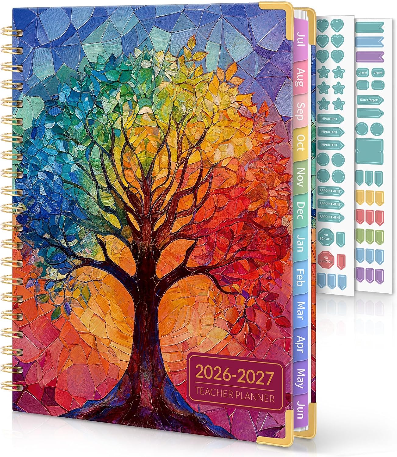 SKYDUE Teacher Planner 2026-2027 Academic Year, 8.5" x 11" Deluxe Teacher Lesson Planner with Monthly Tabs & Stickers, Lesson Plan Book 26-27, Grid
