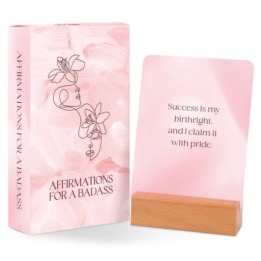 Affirmation Cards for Women with Display Stand, 53 Fierce Bold Messages with Floral Back Design – Pink Daily Inspiration & Motivational Cards for Women– Self Love Gift for Friends, Confidence & Mindfulness