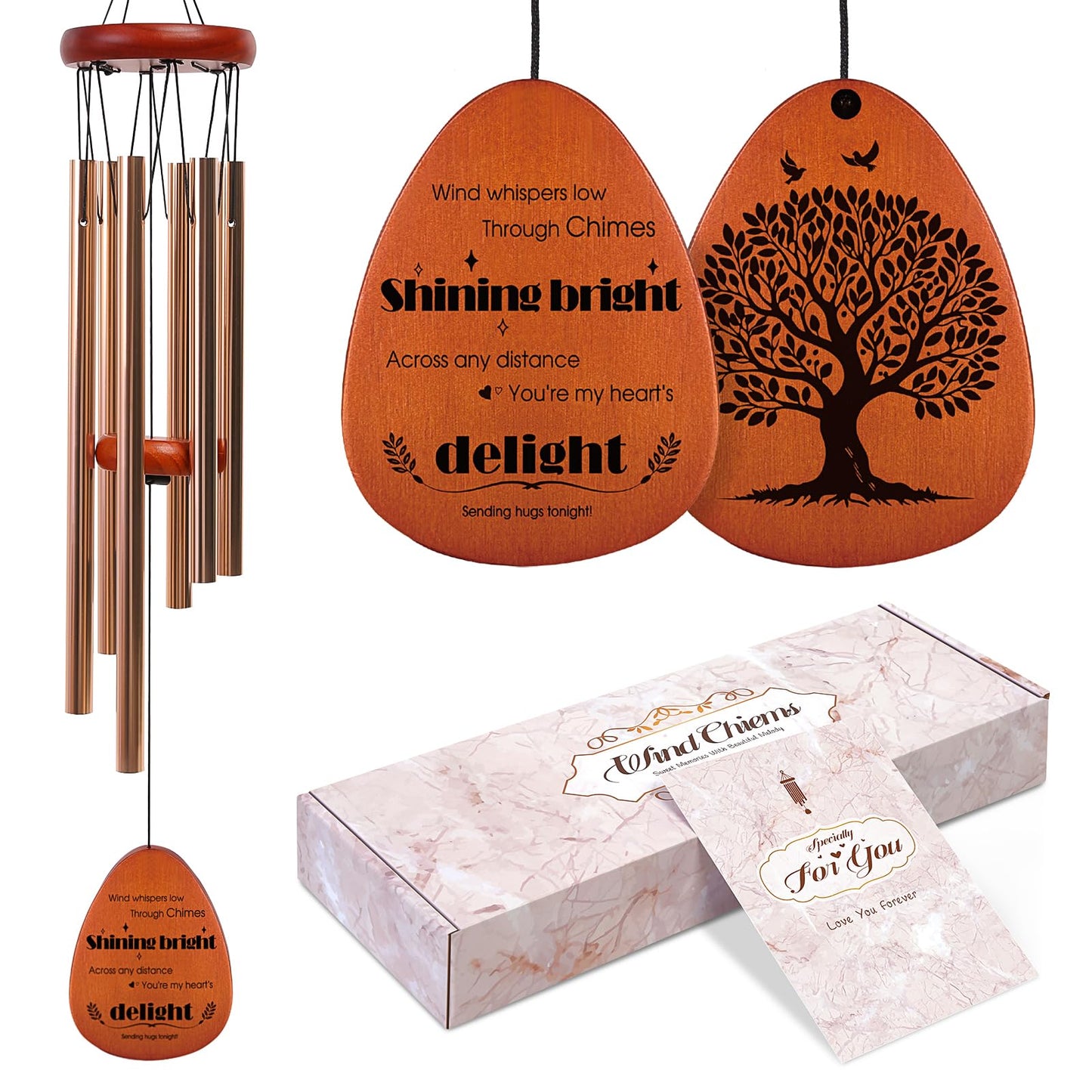 Wind Chimes for Outside, for Mom from Daughter Son with Gift Box, Deep Tones 6 Aluminum Tubes, Engraved Wood Sign, Thanksgiving for Mom, Garden Decor, Tree of Life