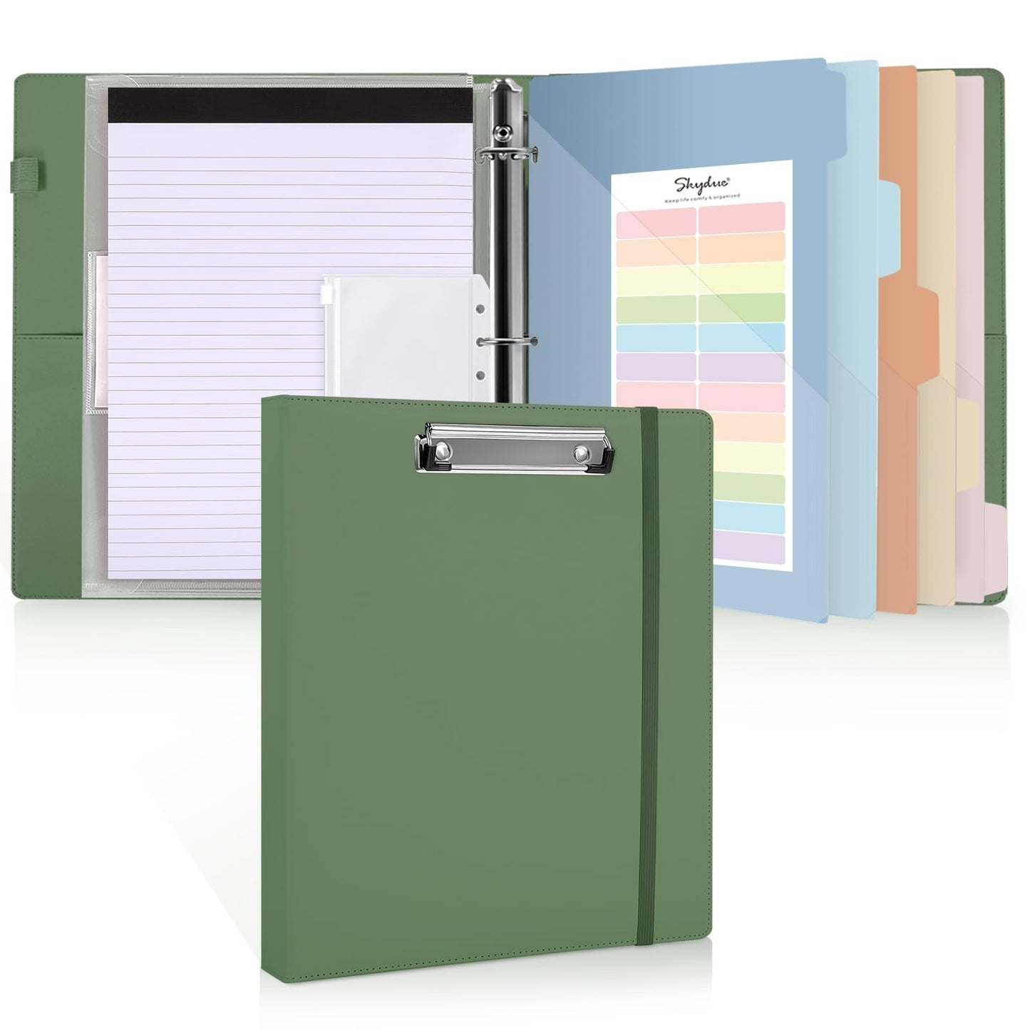 3 Ring Binder with Clipboard 1 Inch, 13.2" × 10.2" PU Clipboard Binder with Notepad & 5 Dividers with 5 Pockets, Labels, Clipboard Folder Great for School Office(Fit Letter Sized Paper)