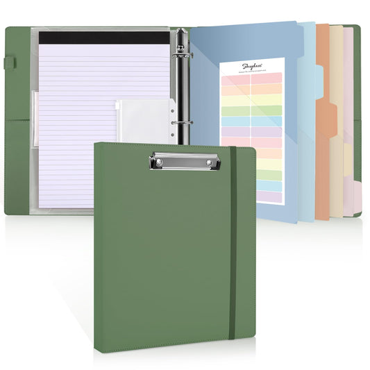 3 Ring Binder with Clipboard 1 Inch, 13.2" × 10.2" PU Clipboard Binder with Notepad & 5 Dividers with 5 Pockets, Labels, Clipboard Folder Great for School Office(Fit Letter Sized Paper)