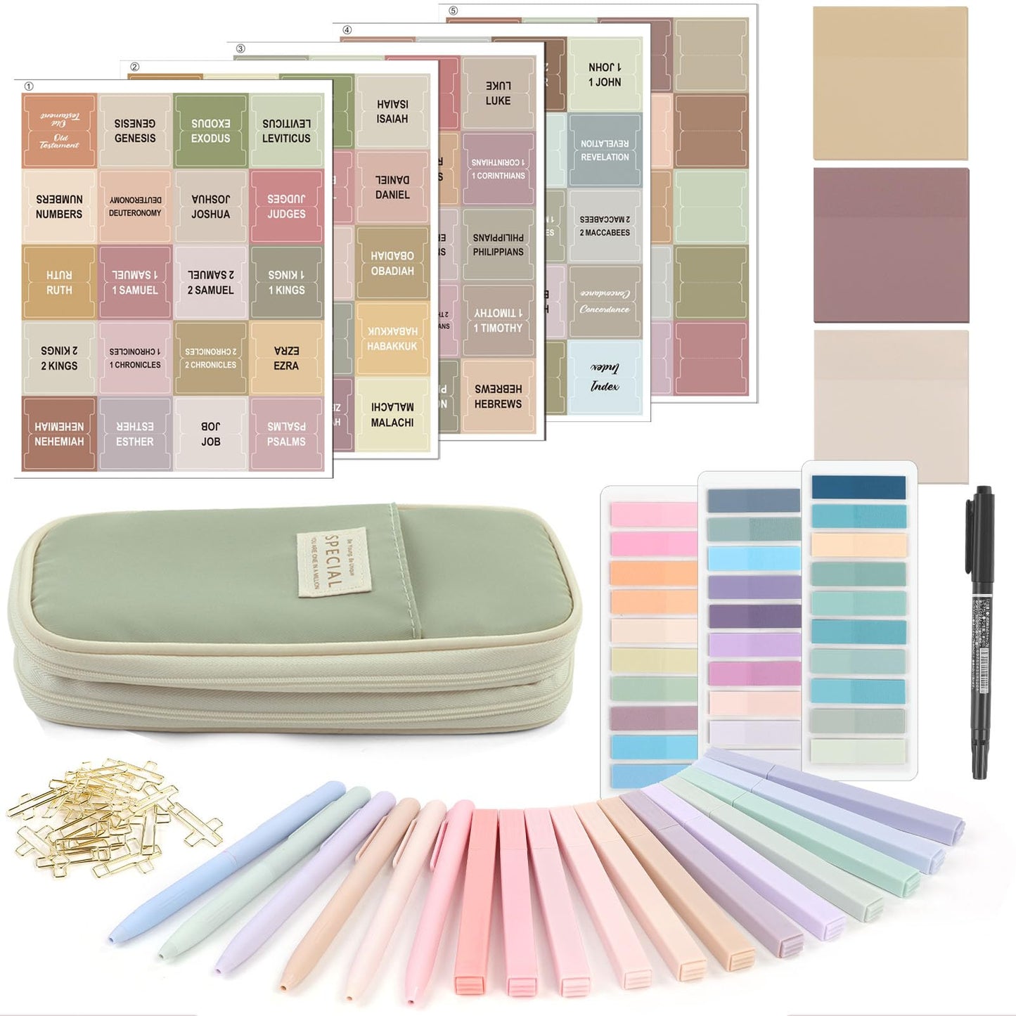 Bible Journaling Kit, Bible Study Supplies, Aesthetic Book Annotation Kit,Highlighter Set No Bleed, Bible Journaling Kit for Gift Green