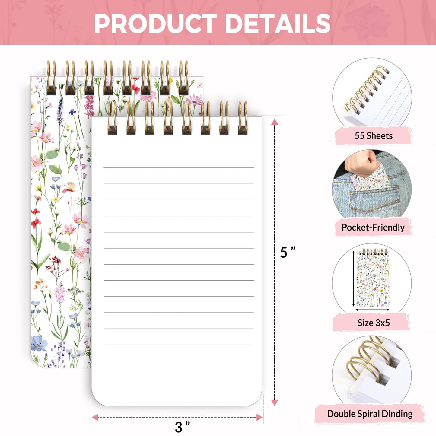 Small Notebooks, Pocket Notepads with Aesthetic Covers, Mini Spiral Notebook with Lined Pages Nursing School Essentials, Set Of 8