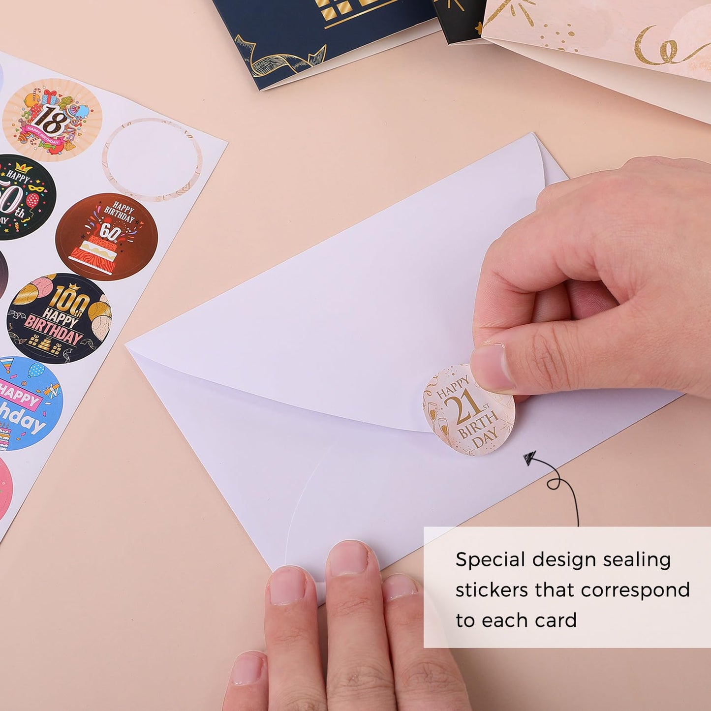 Birthday Cards with Envelopes, Assorted 24 Birthday Greeting Cards 4 x 6 inches, Happy Birthday Cards with Envelopes & Matching Stickers, for Particular Age