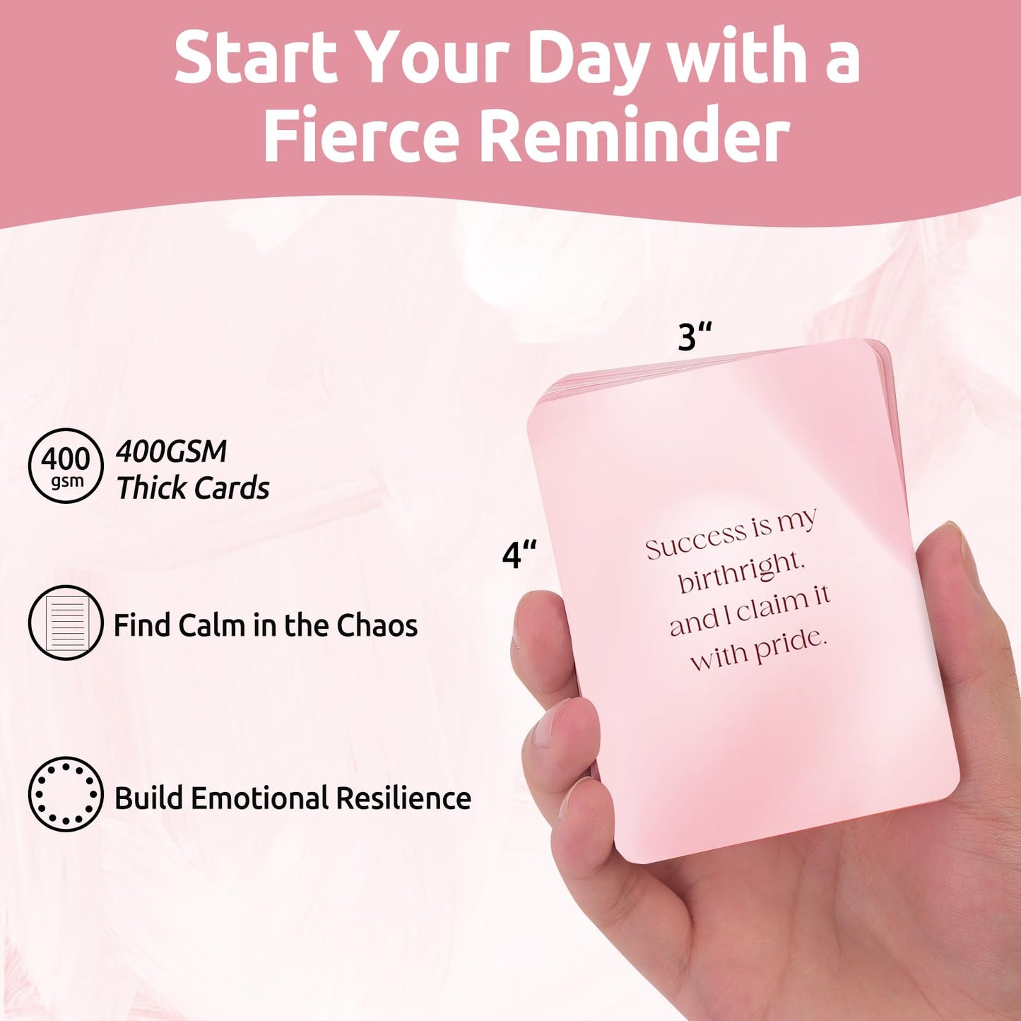 Affirmation Cards for Women with Display Stand, 53 Fierce Bold Messages with Floral Back Design – Pink Daily Inspiration & Motivational Cards for Women– Self Love Gift for Friends, Confidence & Mindfulness