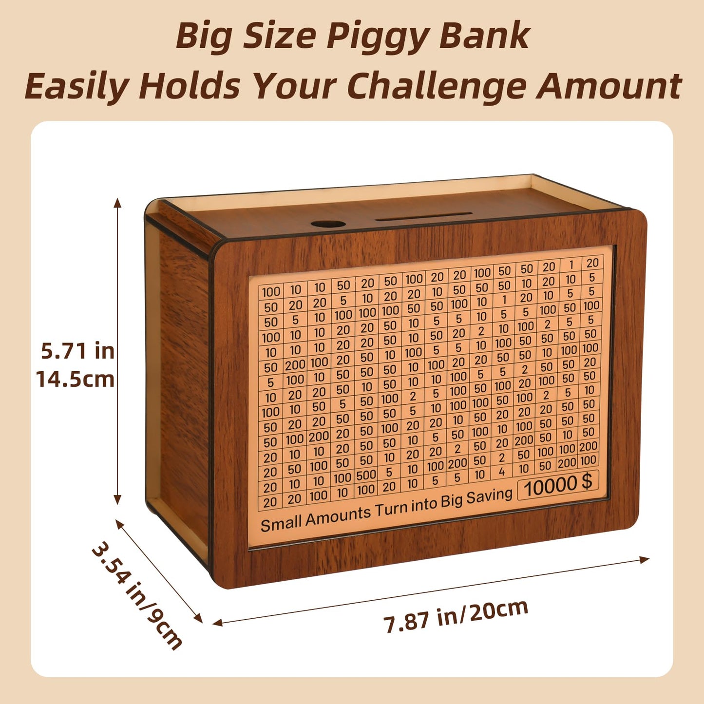 10000 Wooden Money Saving Challenge Box Cash Vault Piggy Bank for Adults Savings Goals Smash Box Saver