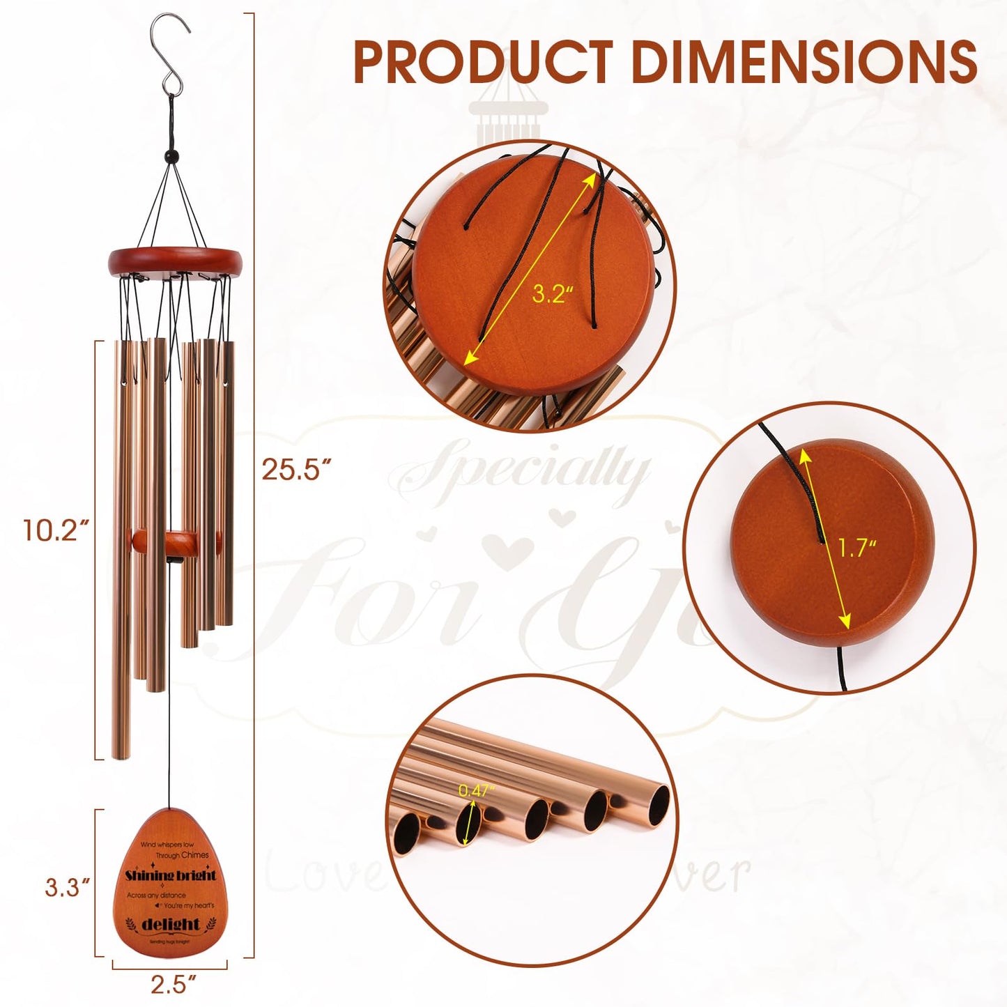 Wind Chimes for Outside, for Mom from Daughter Son with Gift Box, Deep Tones 6 Aluminum Tubes, Engraved Wood Sign, Thanksgiving for Mom, Garden Decor, Tree of Life