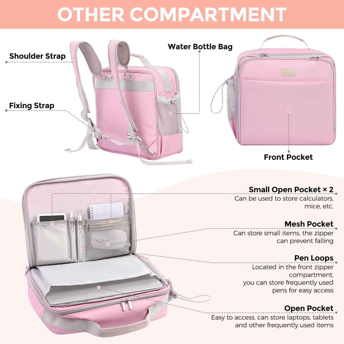 3-Inch 650-Sheet Zipper Binder with Adjustable Shoulder Strap & Handle, 3-Ring Zip Up Binder for School & Office, Multi-Pocket Binder with Dual Zipper Closure