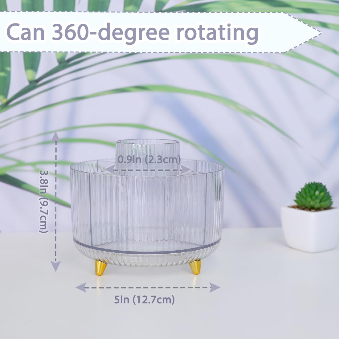 Rotating Pencil Pen Holder, Pen Organizer with 5 Slots - Aesthetic Desk Organizer and Accessories for School, Home, Office Supplies, Clear