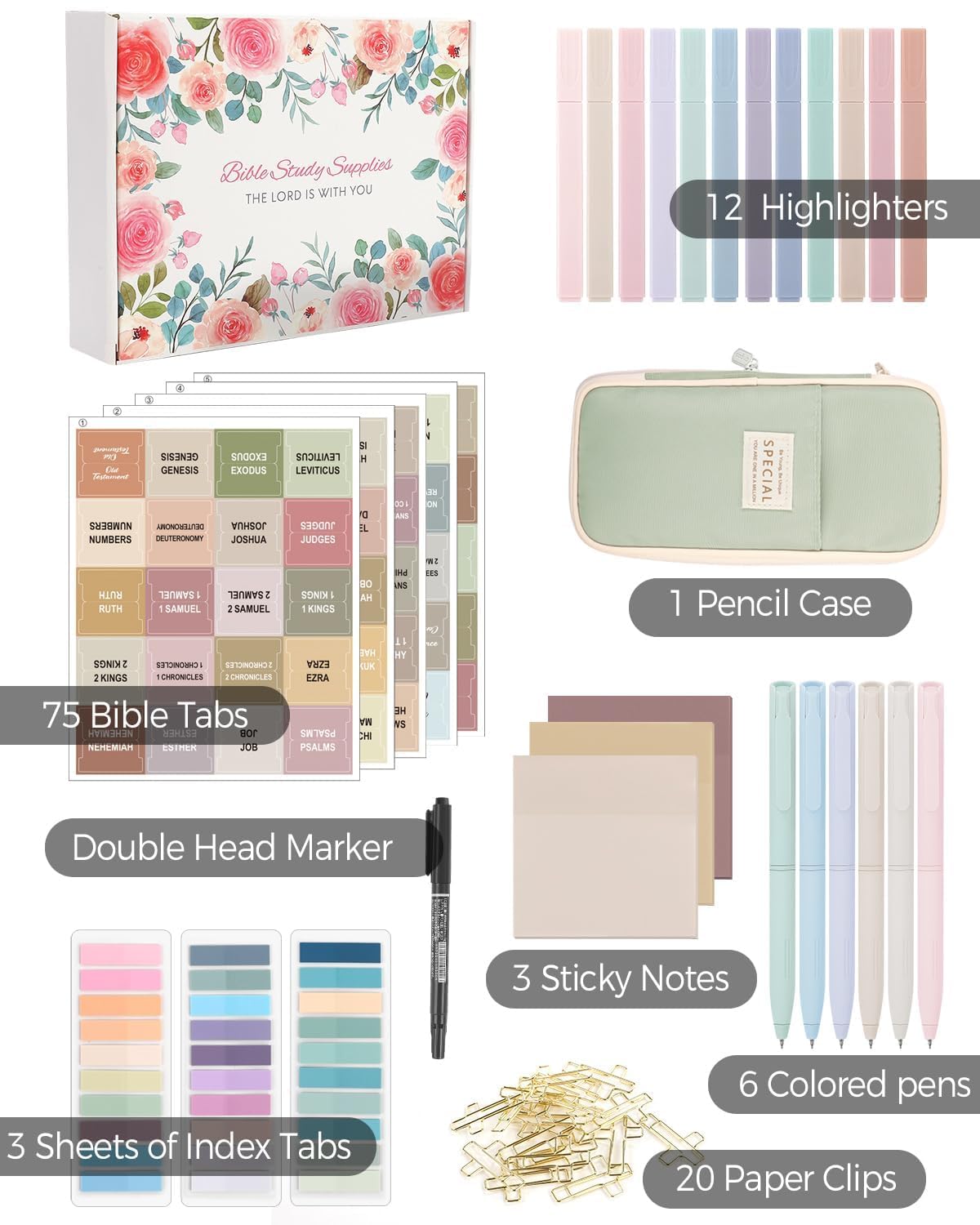 Bible Journaling Kit, Bible Study Supplies, Aesthetic Book Annotation Kit,Highlighter Set No Bleed, Bible Journaling Kit for Gift Green