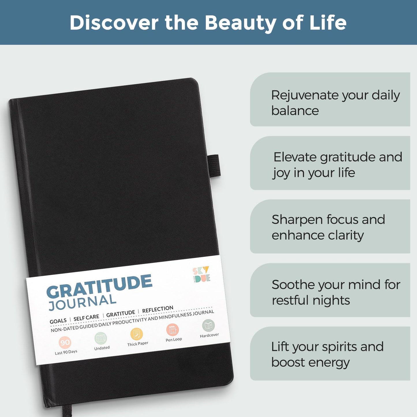 Gratitude Journal, 5 Minute Daily Journey to Goal/Guided, Mindfulness, Affirmations, Prayer Journal, Growth and Reflection, Undated Daily Life Planner for Women & Men, Christian decor, faith gift, Black