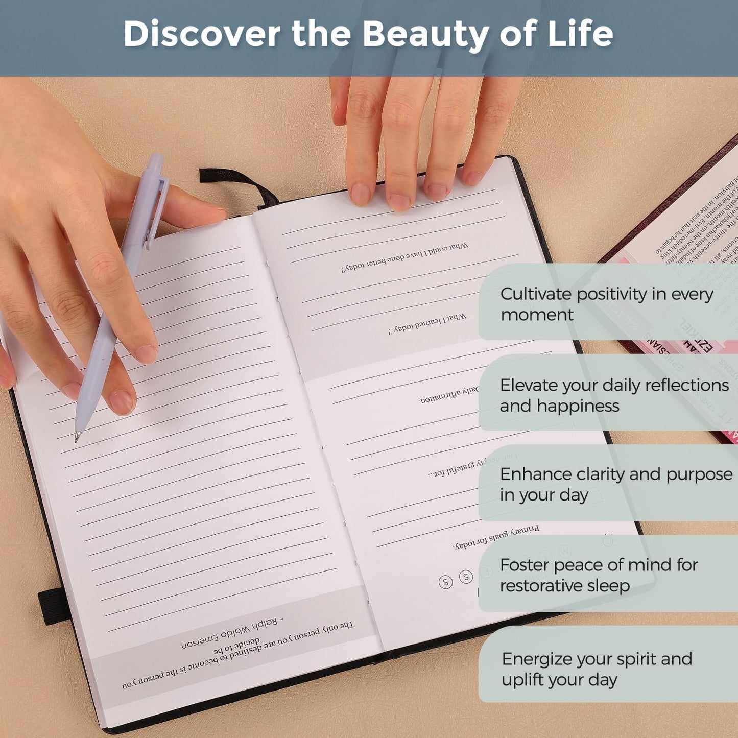 Gratitude Journal, 5 Minute Daily Journey to Goal/Guided, Mindfulness, Affirmations, Prayer Journal, Growth and Reflection, Undated Daily Life Planner for Women & Men, Christian decor, faith gift, Black