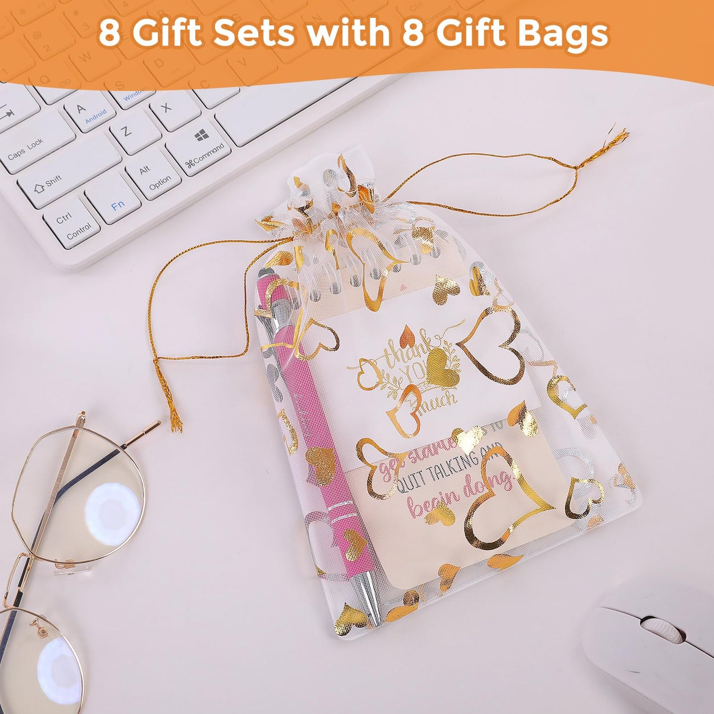 Pocket Notebooks 3x5 & Ballpoint Pens Gifts Set, 8 Inspirational Gifts Sets with 8 Bags & 8 Thank You Cards, Motivational Employee Appreciation Gifts