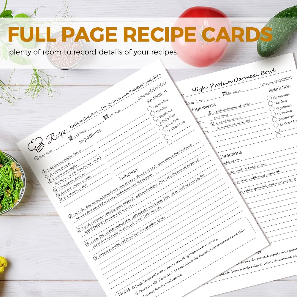 Recipe Binder 8.5x11 3 Ring, Recipe Book to Write in Your own Recipes, Recipe Binder with 60 Plastic Sleeves, 12 Dividers, 60 Blank Recipe Cards, Labels & Stickers, Family Recipe Organizer