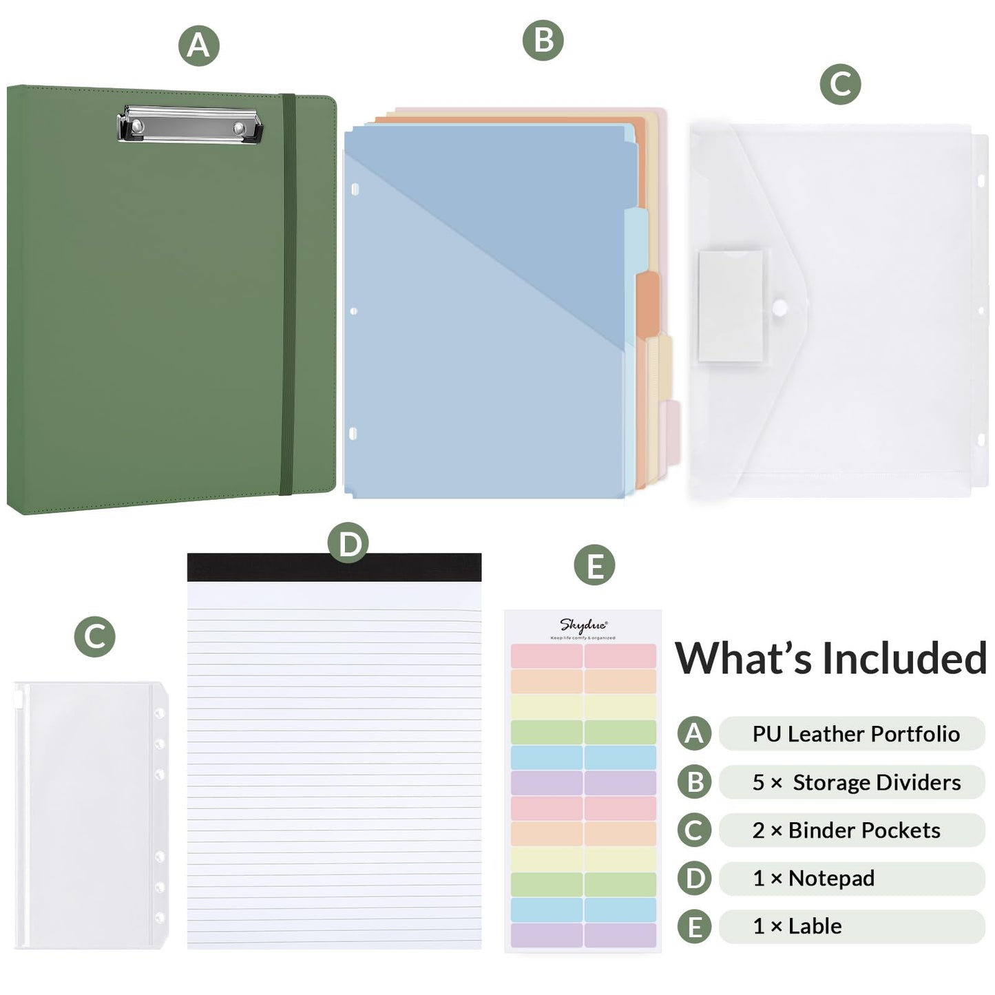 3 Ring Binder with Clipboard 1 Inch, 13.2" × 10.2" PU Clipboard Binder with Notepad & 5 Dividers with 5 Pockets, Labels, Clipboard Folder Great for School Office(Fit Letter Sized Paper)