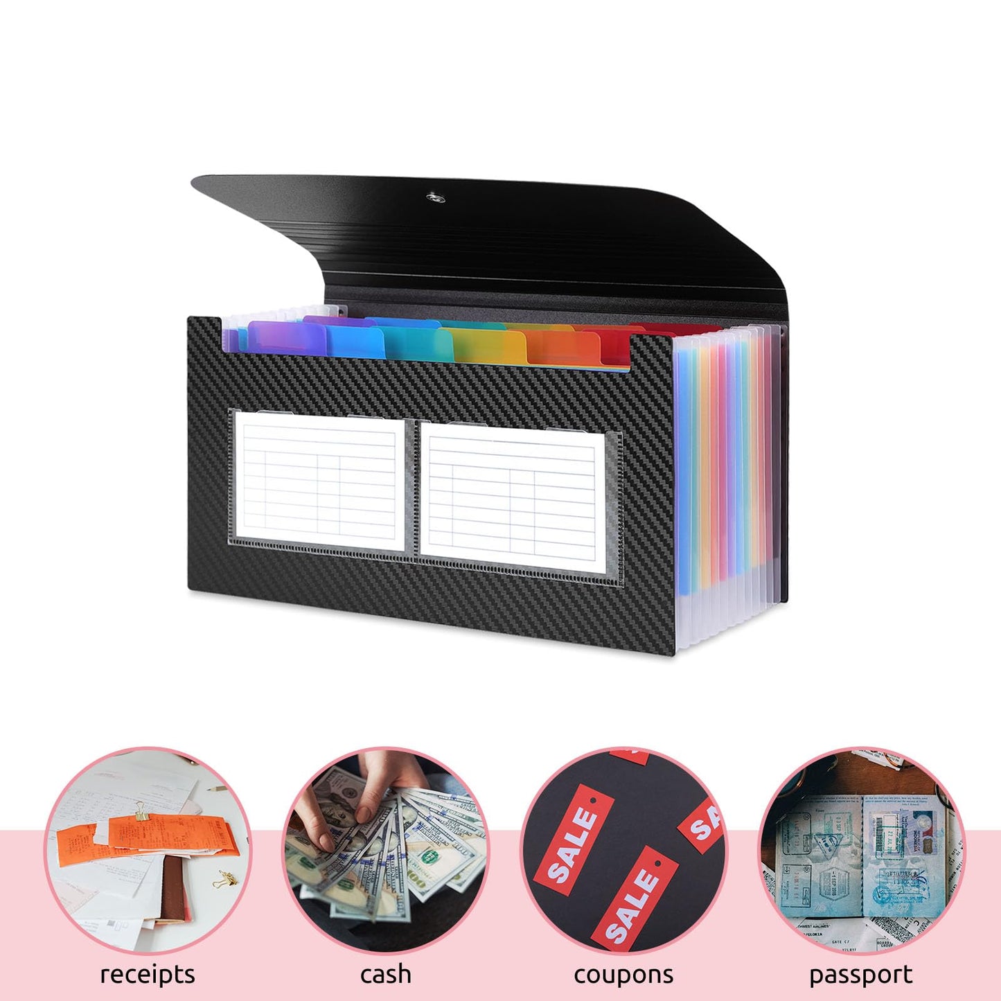 Receipt Coupon Organizer Holder, 2 Packs 13 Pockets Small Accordion File Organizer, Mini Expanding File Folder for Small Business, 10 * 5.5 Inches