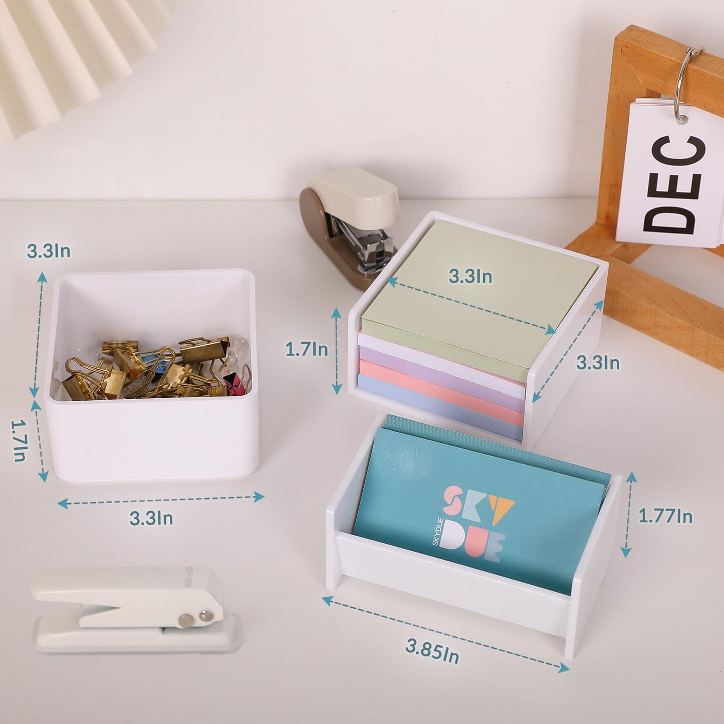 Desk Organizer Set of 4, 360 Degree Rotating Pen Holder, Business Card Holder, Memo Box, Storage Box, Office Desktop Accessories For Women or Men