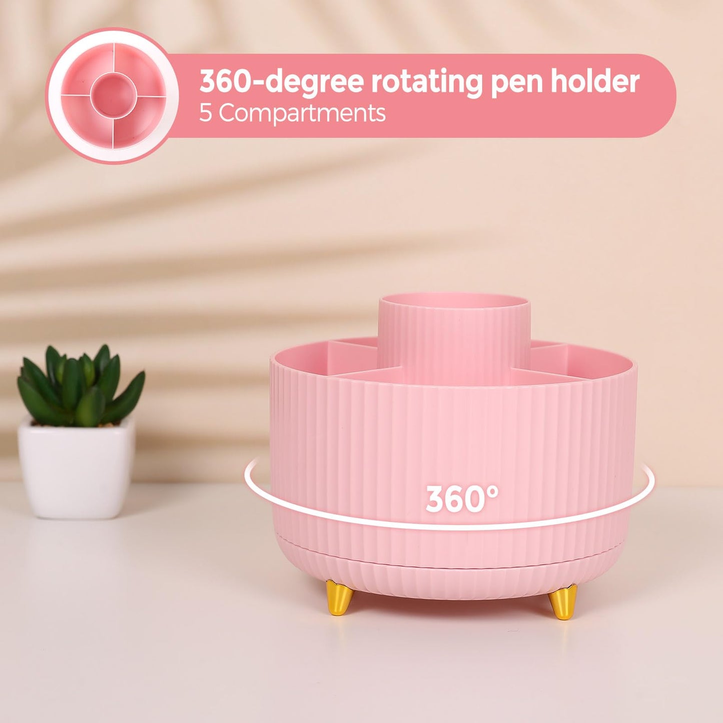 Pink Desk Accessories 10Pcs, Rotating Pen Holder for Desk, Stapler, Staple Remover, Tape Dispenser,2pcs Tape Refills, Binder Paper Clips Kit, Scissor,Pink Office School Supplies