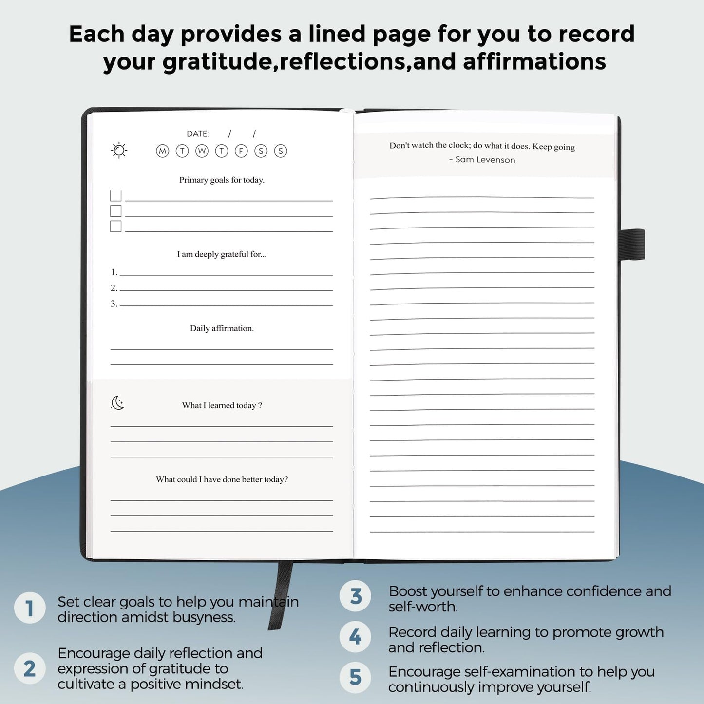 Gratitude Journal, 5 Minute Daily Journey to Goal/Guided, Mindfulness, Affirmations, Prayer Journal, Growth and Reflection, Undated Daily Life Planner for Women & Men, Christian decor, faith gift, Black