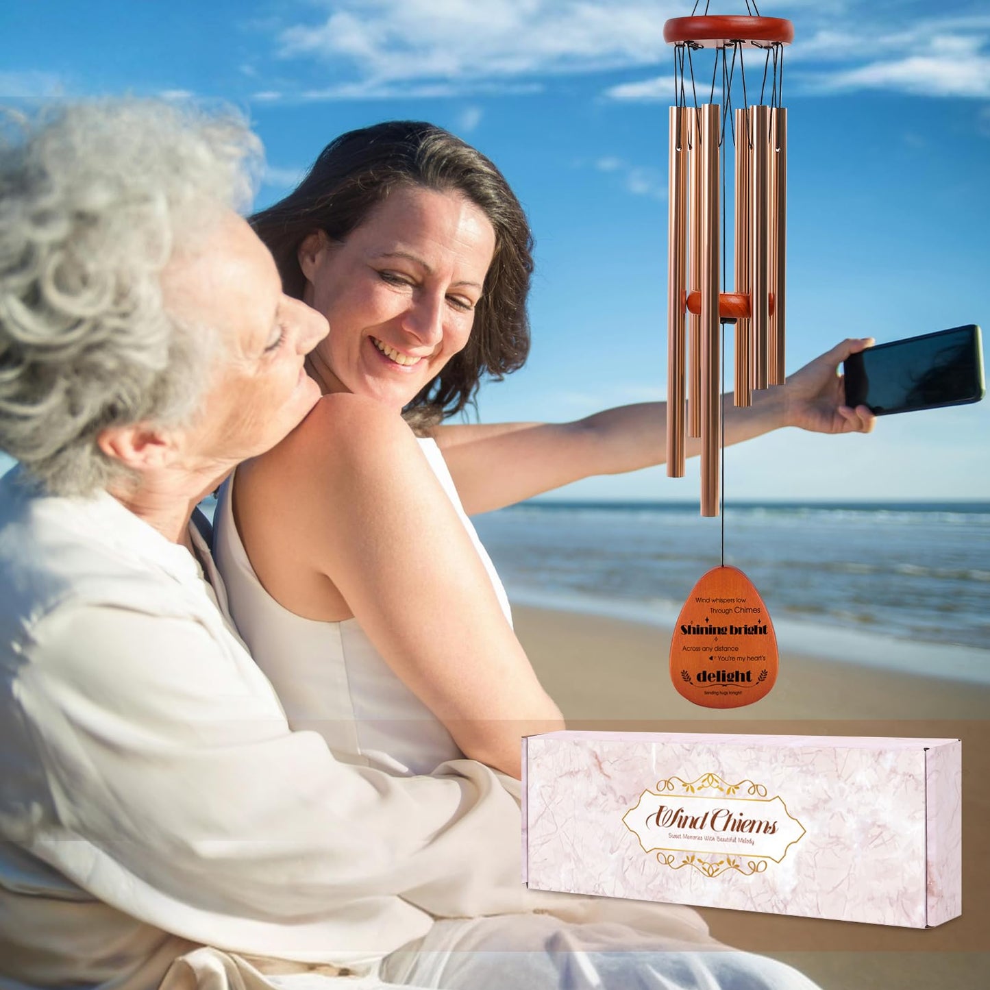 Wind Chimes for Outside, for Mom from Daughter Son with Gift Box, Deep Tones 6 Aluminum Tubes, Engraved Wood Sign, Thanksgiving for Mom, Garden Decor, Tree of Life