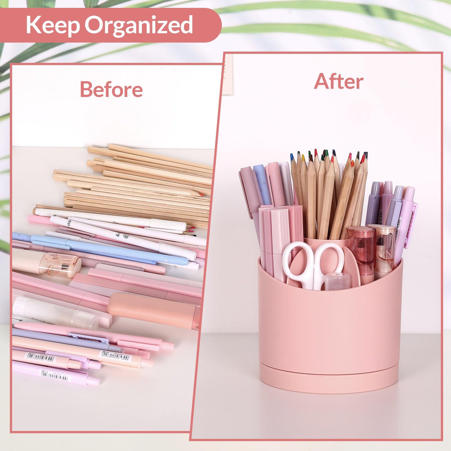 Desk Organizer, 360-Degree Rotating Pencil Pen Holder for Desk, Cute Desk Organizers and Accessories with 7 Slots, Desktop Organizer, Art Supply Storage, Classroom Office Supplies