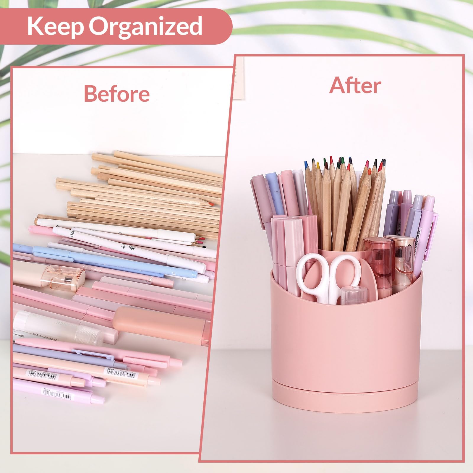 Desk Organizer, 360-Degree Rotating Pencil Pen Holder for Desk, Cute Desk Organizers and Accessories with 7 Slots, Desktop Organizer, Art Supply Storage, Classroom Office Supplies