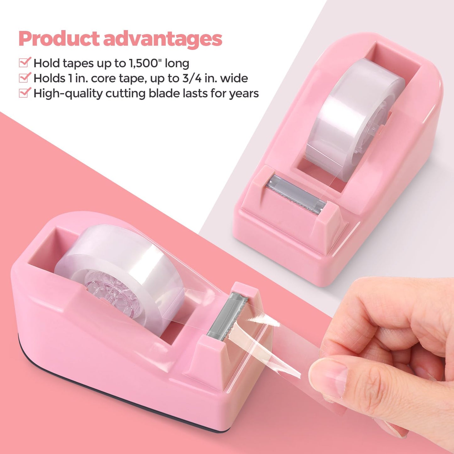 Pink Desk Accessories 10Pcs, Rotating Pen Holder for Desk, Stapler, Staple Remover, Tape Dispenser,2pcs Tape Refills, Binder Paper Clips Kit, Scissor,Pink Office School Supplies