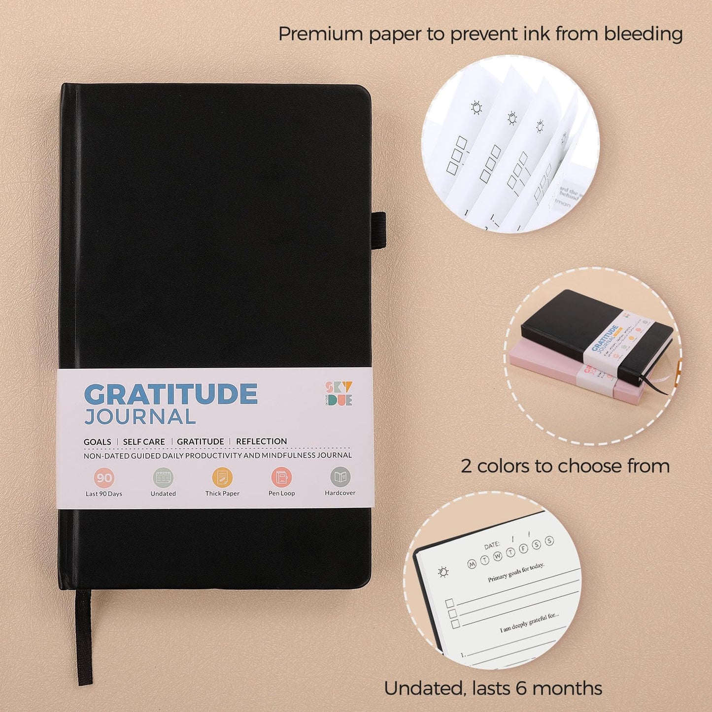 Gratitude Journal, 5 Minute Daily Journey to Goal/Guided, Mindfulness, Affirmations, Prayer Journal, Growth and Reflection, Undated Daily Life Planner for Women & Men, Christian decor, faith gift, Black