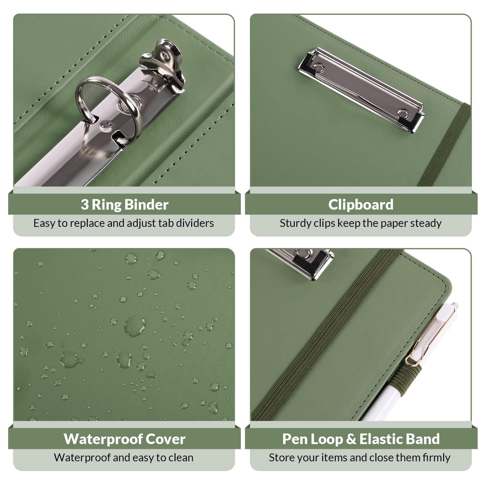 3 Ring Binder with Clipboard 1 Inch, 13.2" × 10.2" PU Clipboard Binder with Notepad & 5 Dividers with 5 Pockets, Labels, Clipboard Folder Great for School Office(Fit Letter Sized Paper)