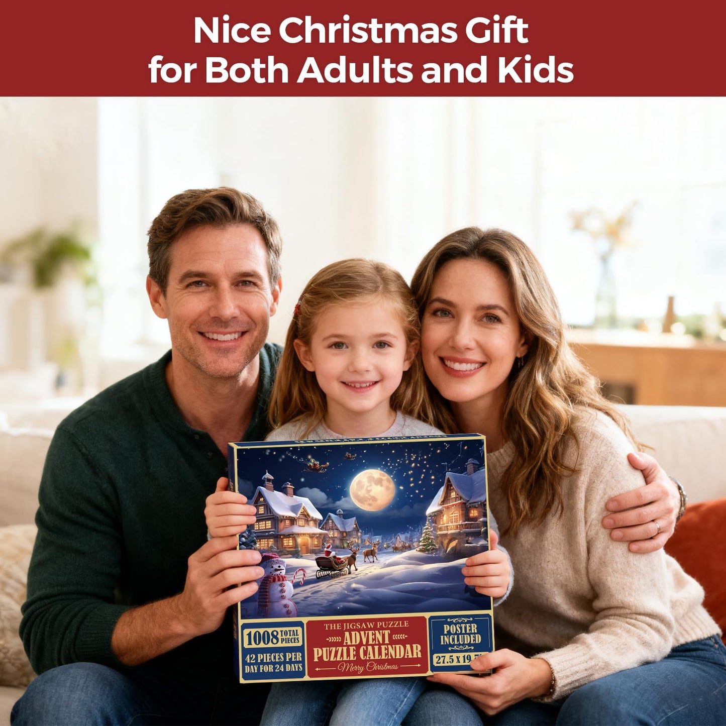 Christmas Advent Calendar Puzzle 1008 Pieces – 24 Days Countdown with Daily 42-Piece Mini Puzzles – Large 19.7 x 27.6 inch Jigsaw, Holiday Challenge for Adults & Families