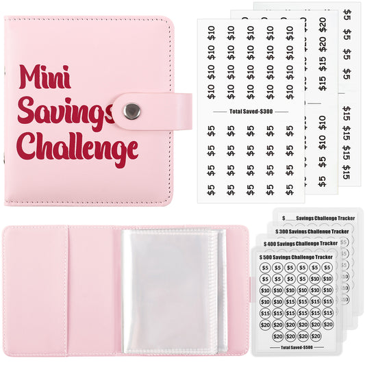SKYDUE Mini Money Saving Binder, Portable Savings Binder with 4 Various Laminated Money Saving Challenge Trackers, Savings $300, 400, 500 Challenges Book with Envelopes & Stickers, A8, Black