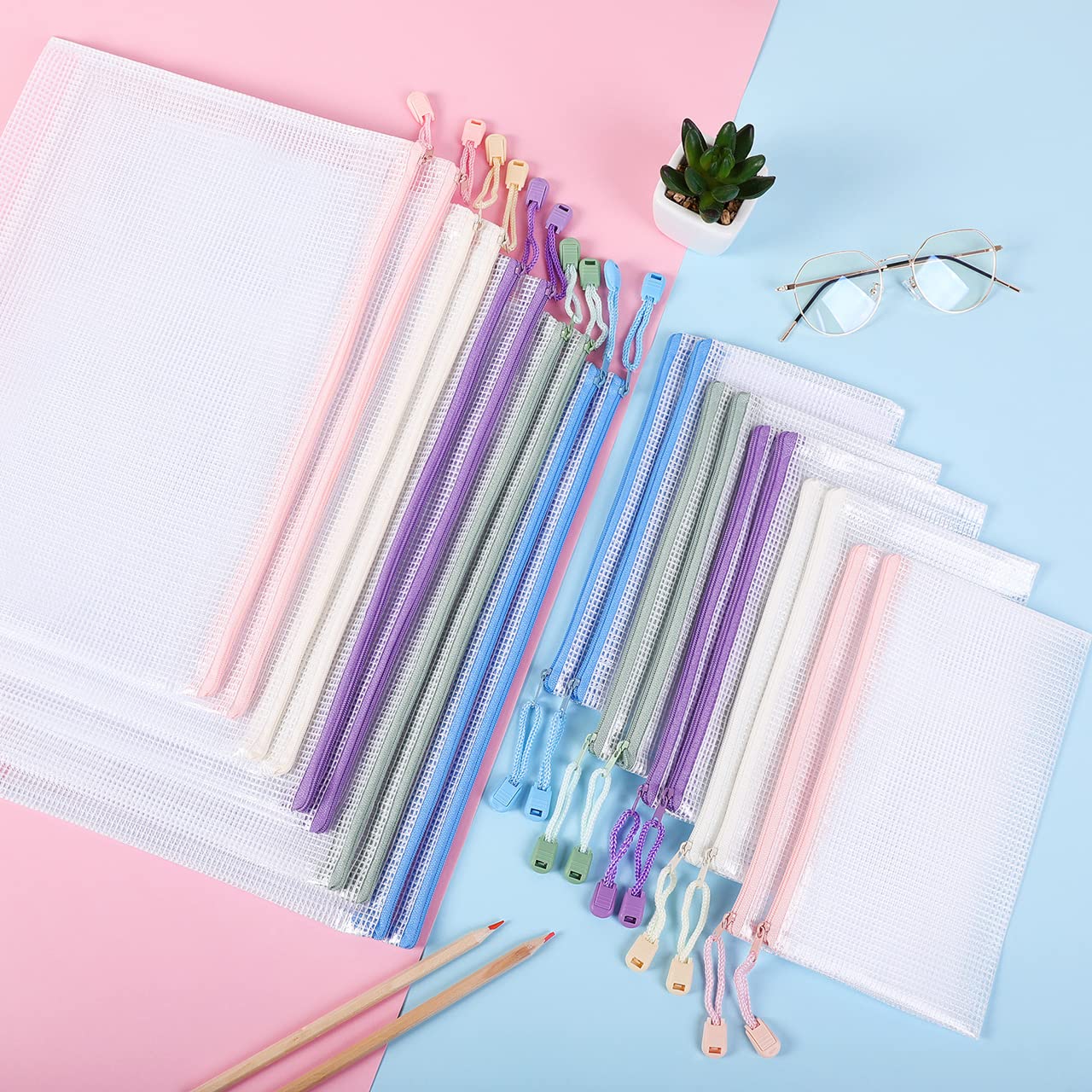 SKYDUE 20pcs Mesh Zipper Pouch, 2 Sizes, Board Game Storage, Pencil Pouches Bulk, Zipper Bags for Bills, Cash, Cosmetics, Puzzles , Toy, Travel Storage, School and Office Supplies.