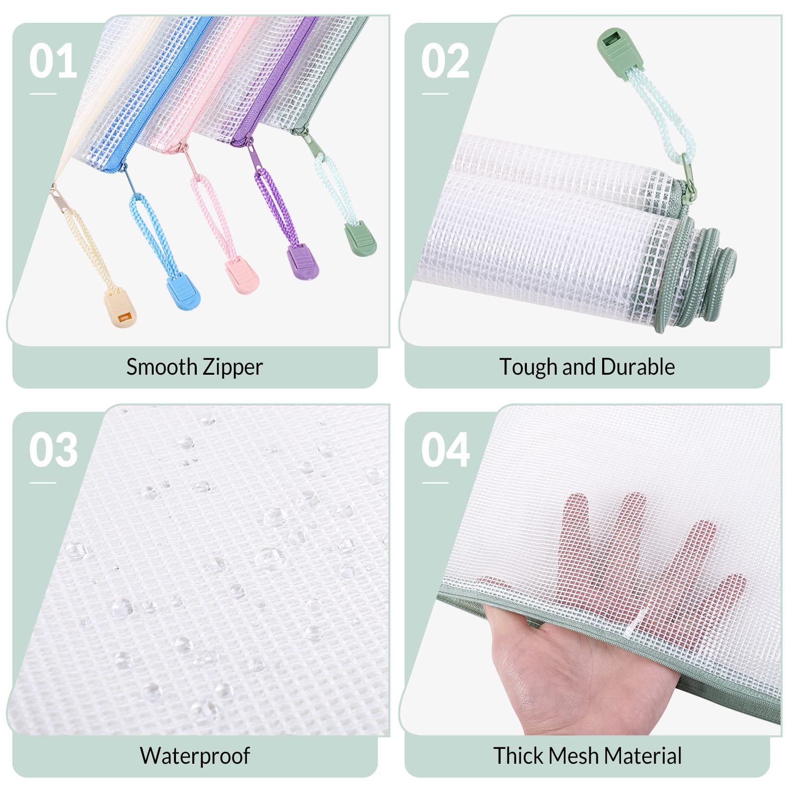 SKYDUE 20pcs Mesh Zipper Pouch, 2 Sizes, Board Game Storage, Pencil Pouches Bulk, Zipper Bags for Bills, Cash, Cosmetics, Puzzles , Toy, Travel Storage, School and Office Supplies.