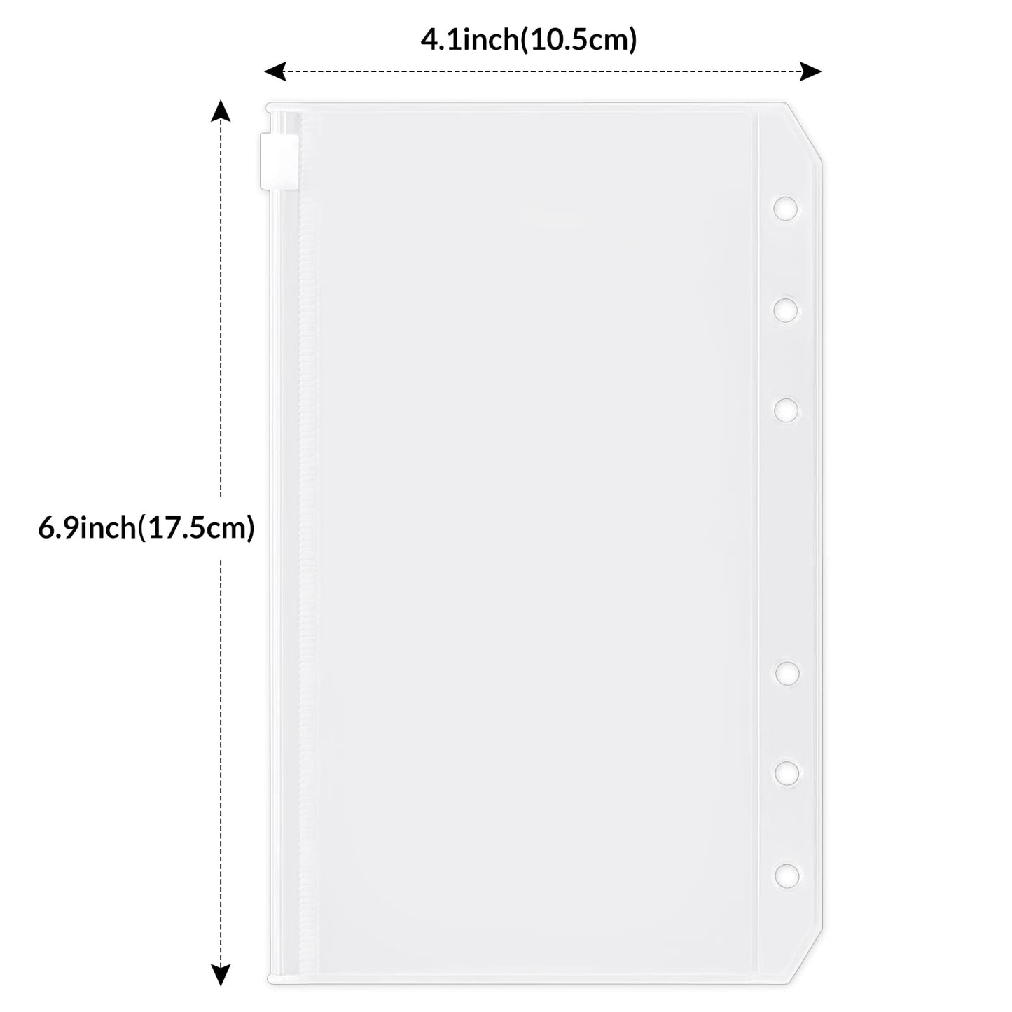 SKYDUE 12PCS Binder Pockets，A6 Size 6 Holes Zipper Cash Envelopes for A6 6-Ring Notebook Binder for School Home Office