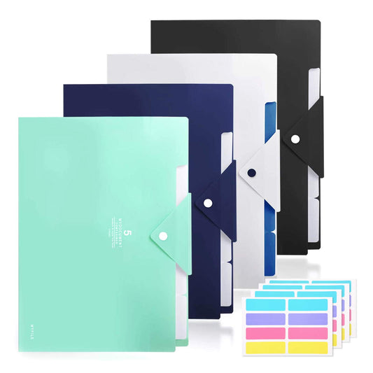 Skydue Expanding File Folders 5 Pockets Letter A4 Accordion Document Paper Organizer, Pack of 4