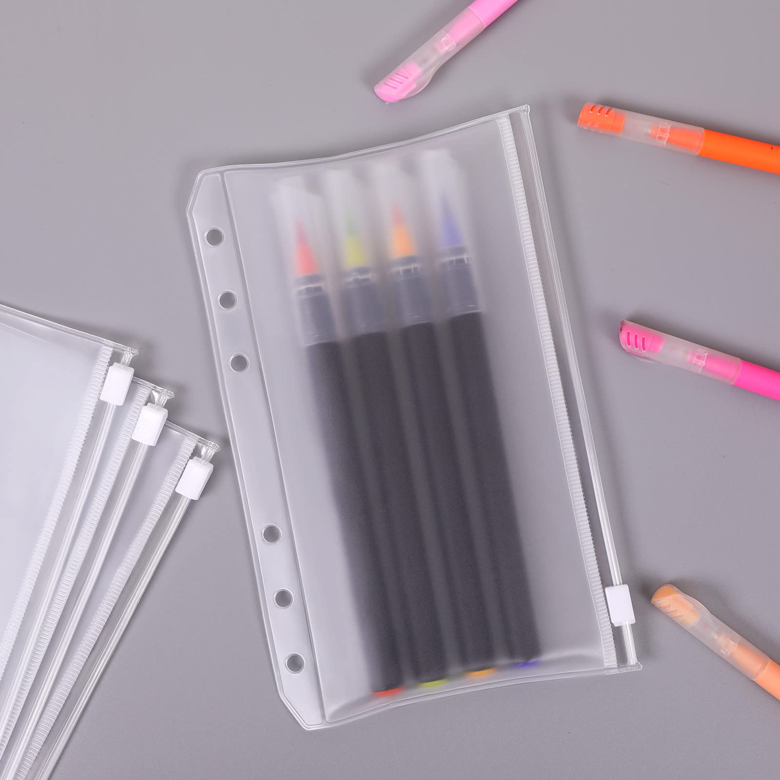 SKYDUE 12PCS Binder Pockets，A6 Size 6 Holes Zipper Cash Envelopes for A6 6-Ring Notebook Binder for School Home Office
