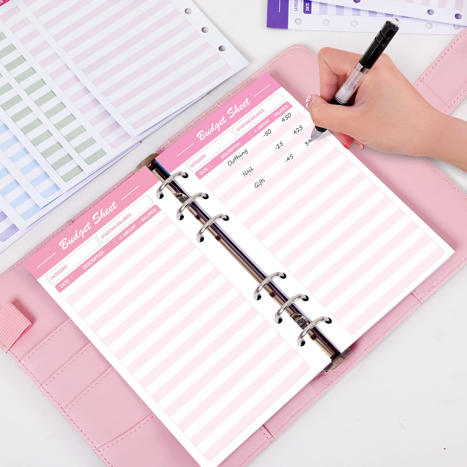SKYDUE 60pcs Expense Tracker Budget Sheets for A6 Budget Binder,6-Holes Tracking Budget Sheets for Budget Planner
