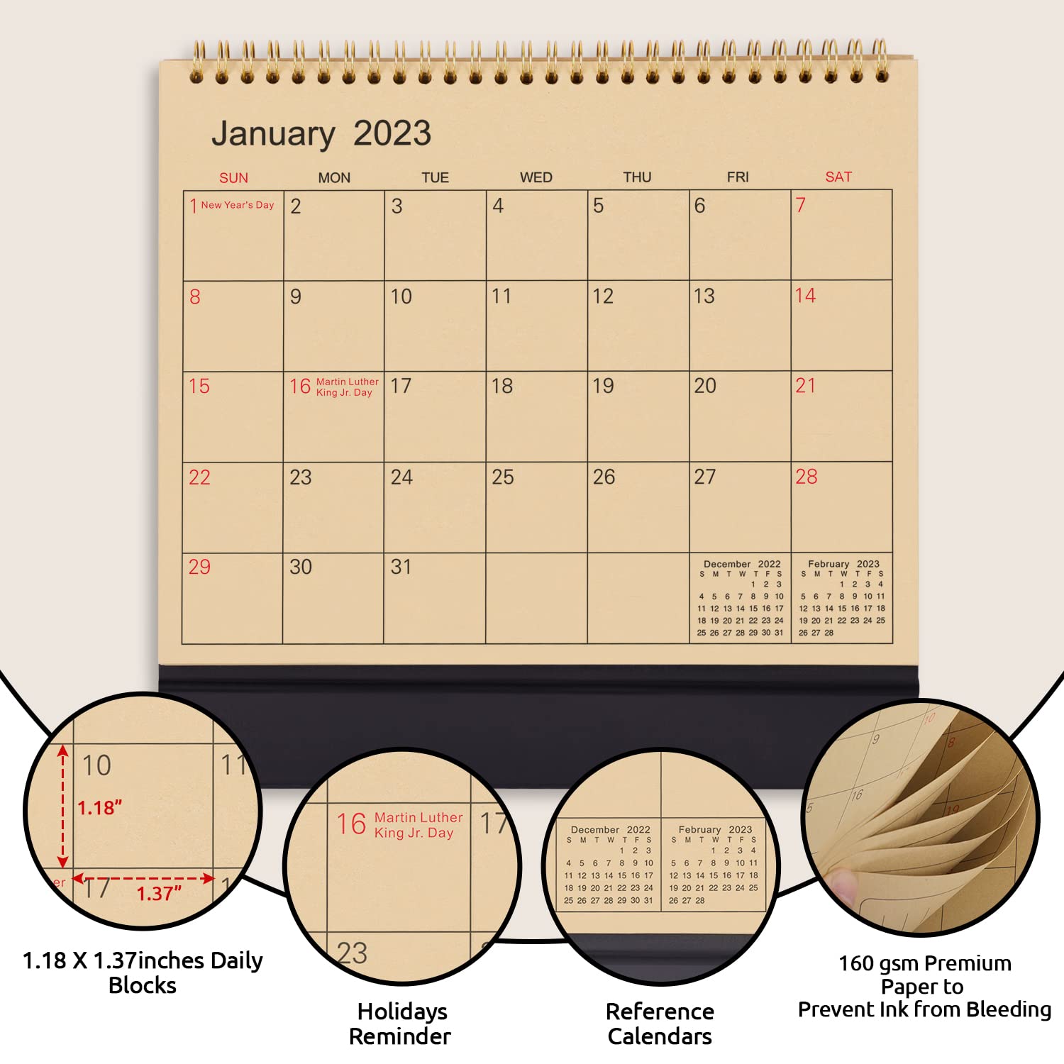 SKYDUE Small Desk Calendar 2023, Calendar 2023 from Oct.2022 to Dec 2023,10" x 8.5", Standing Flip Kraft Desk Calendar with To-do List & Notes for Office, School