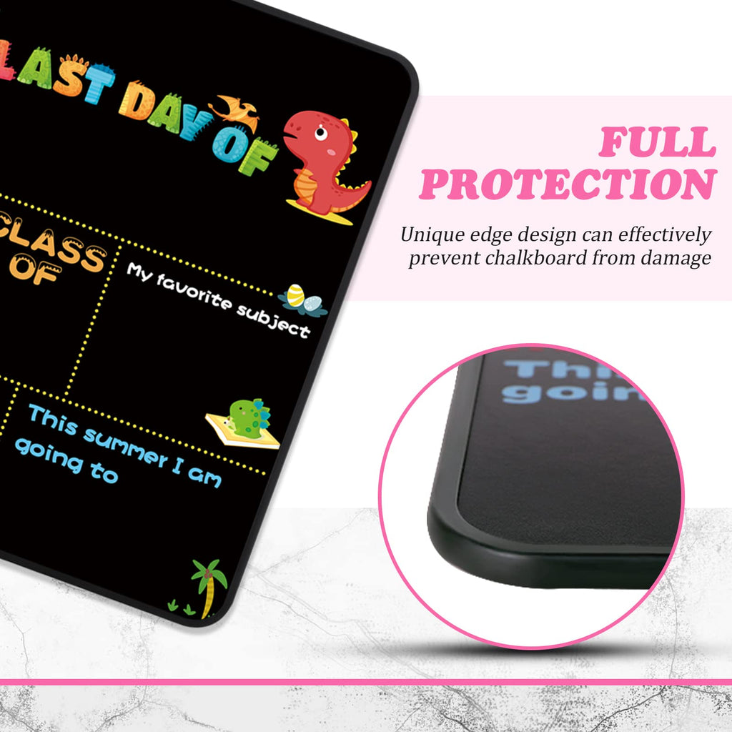 First Day of School Board，10" x 12" Reusable Erasable Dinosaur Chalkboard Sign, Double Side First Day of School Sign, Back to School Photo Prop Commemorate Supplies