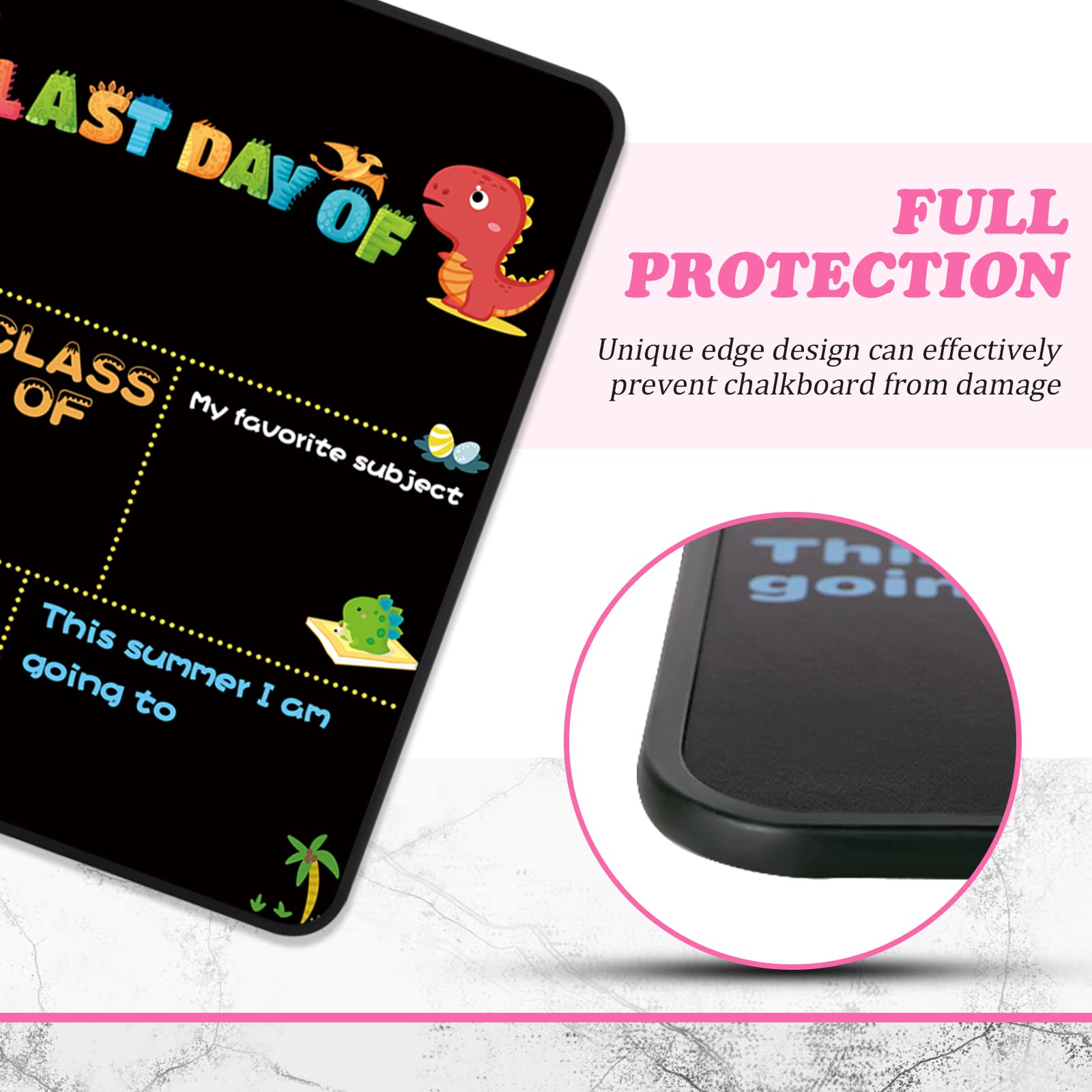 First Day of School Board，10" x 12" Reusable Erasable Dinosaur Chalkboard Sign, Double Side First Day of School Sign, Back to School Photo Prop Commemorate Supplies