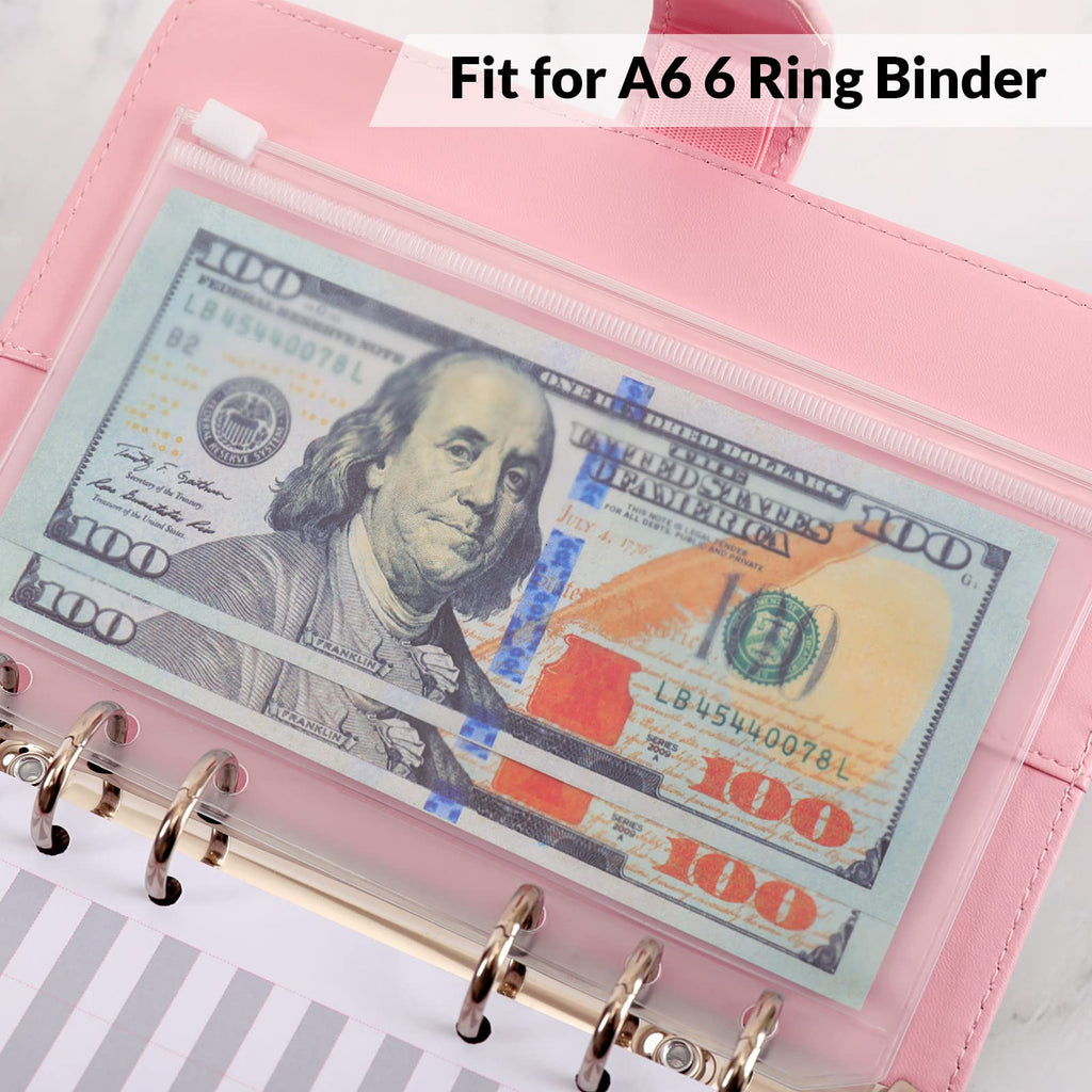 SKYDUE 12PCS Binder Pockets，A6 Size 6 Holes Zipper Cash Envelopes for A6 6-Ring Notebook Binder for School Home Office