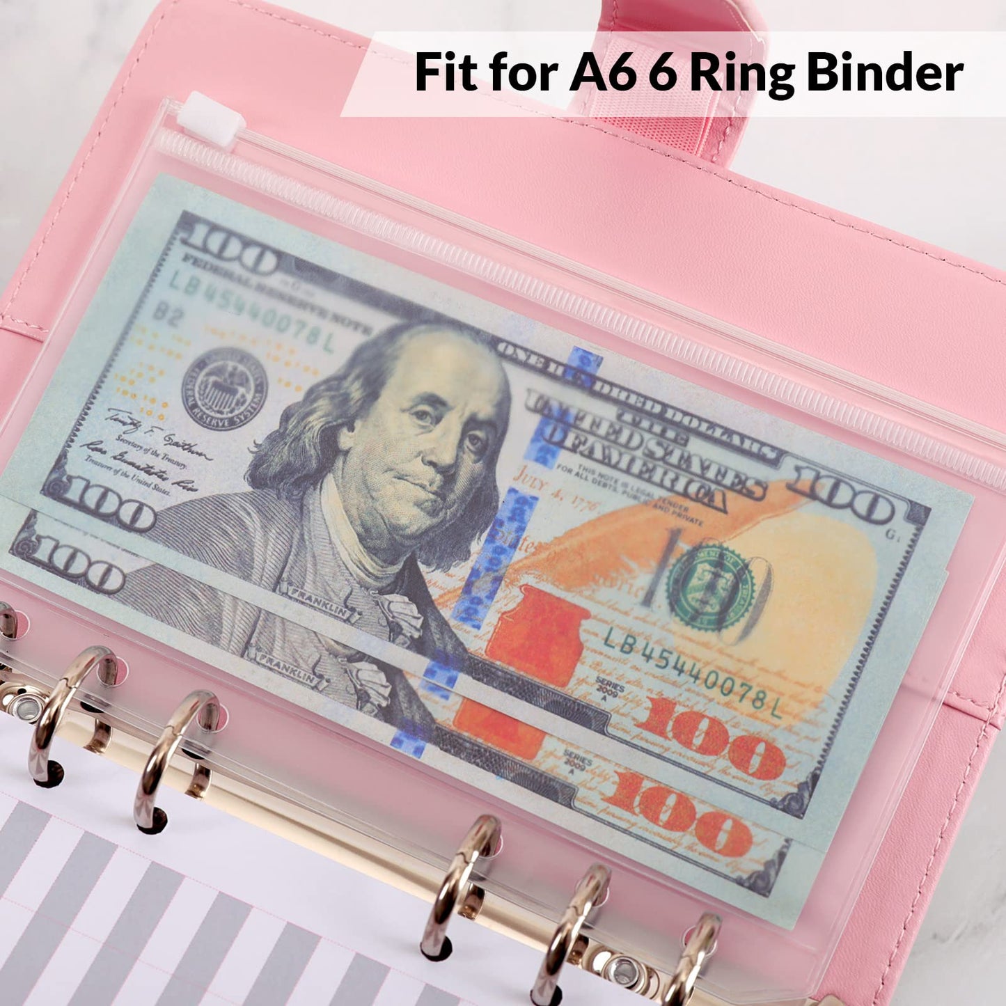 SKYDUE 12PCS Binder Pockets，A6 Size 6 Holes Zipper Cash Envelopes for A6 6-Ring Notebook Binder for School Home Office
