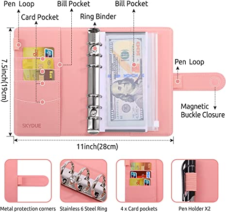 SKYDUE Budget Binder with Zipper Envelopes Money Organizer for Cash