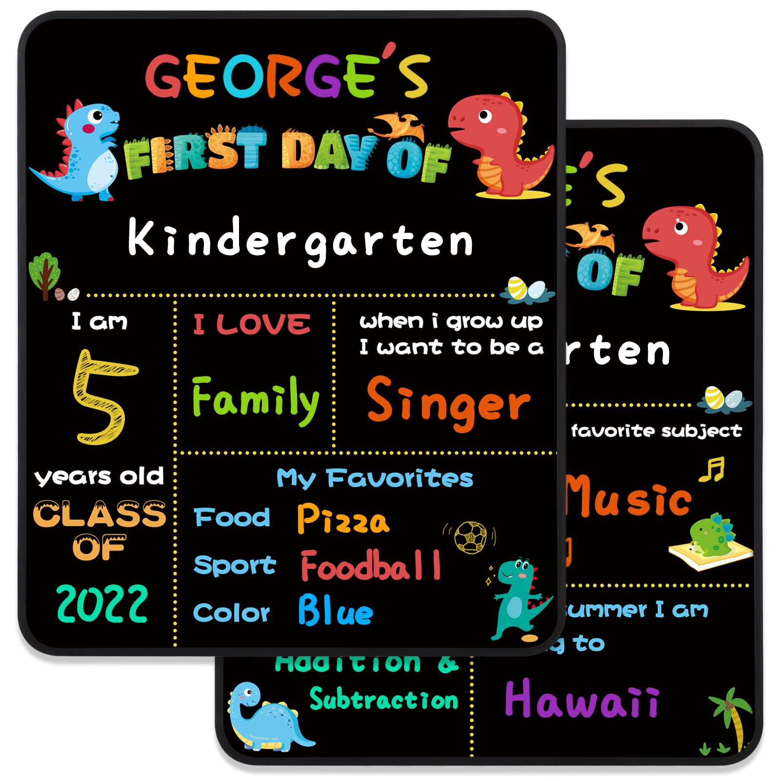 First Day of School Board，10" x 12" Reusable Erasable Dinosaur Chalkboard Sign, Double Side First Day of School Sign, Back to School Photo Prop Commemorate Supplies