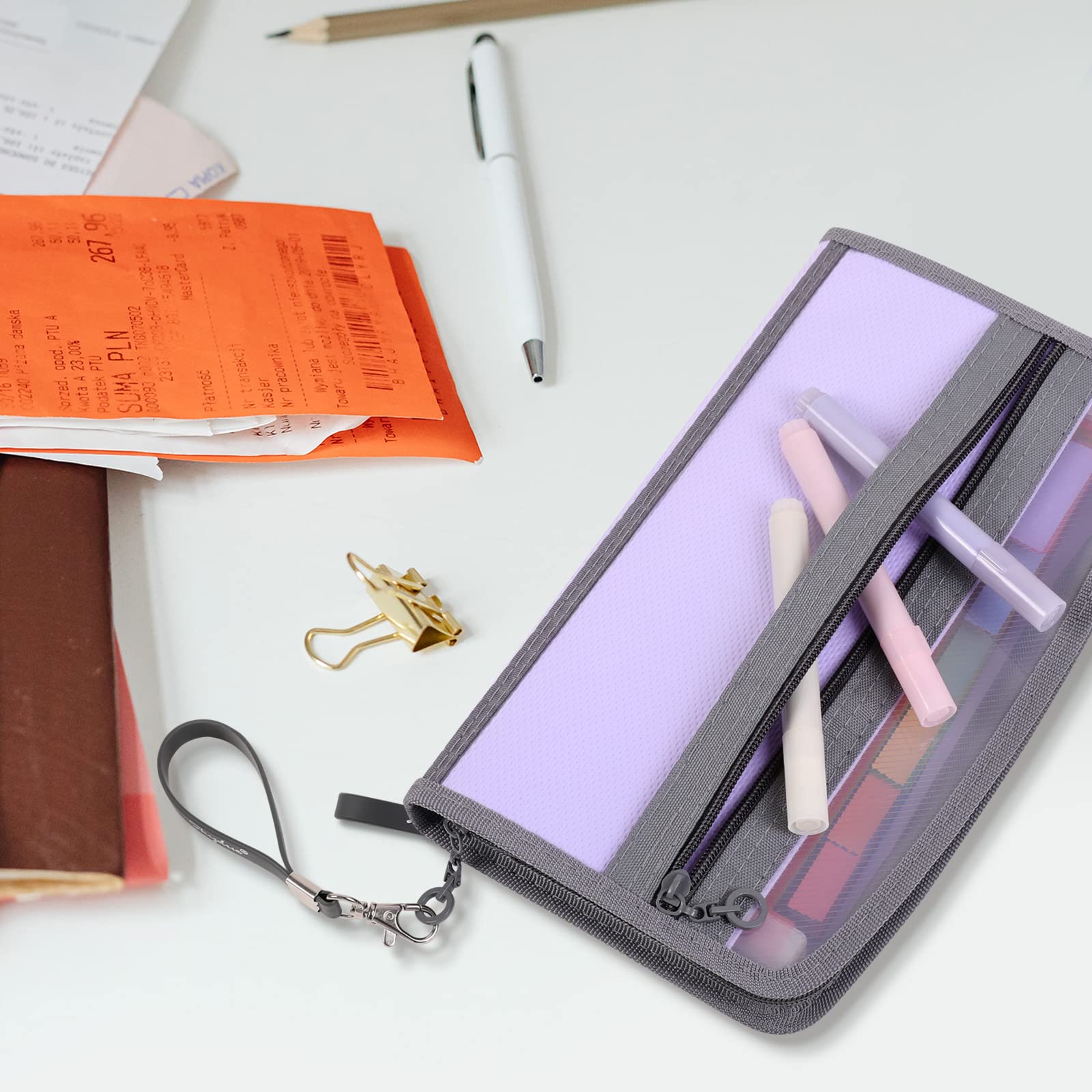 SKYDUE Small Accordion File Organizer，13 Pocket Receipt Coupon Organizer with Rainbow Labels ，Expanding File Folder for Glove Box, Zipper Closure, 11*6 Inches ( Purple)