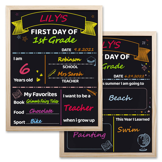 SKYDUE First & Last Day of School Board Sign,12"x 16" Wooden Framed Chalkboard Sign for Kids,1st Day of School Sign Double-Sided,Back to School Photo Prop Commemorate Supplies